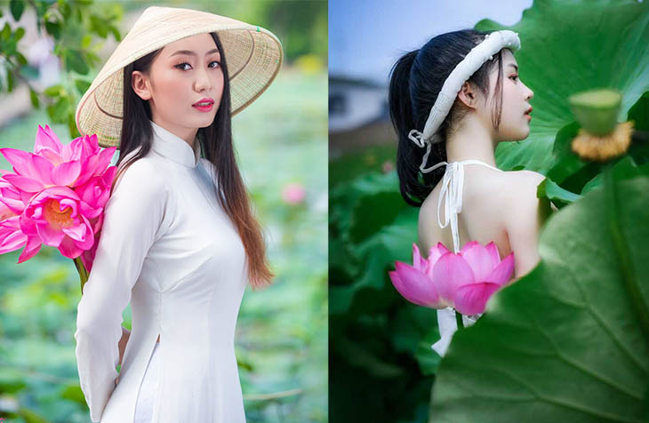 Chụp ảnh áo dài với hoa sen như thế nào cho đẹp